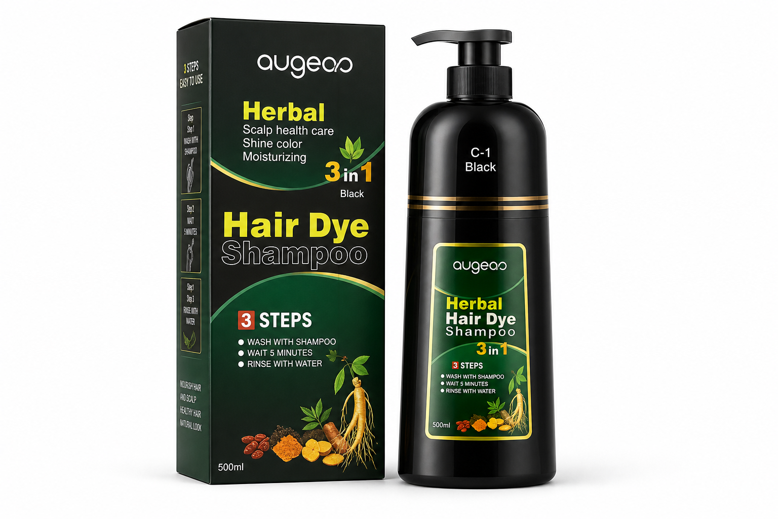 AUGEAS 500ml hair dye shampoo product pack